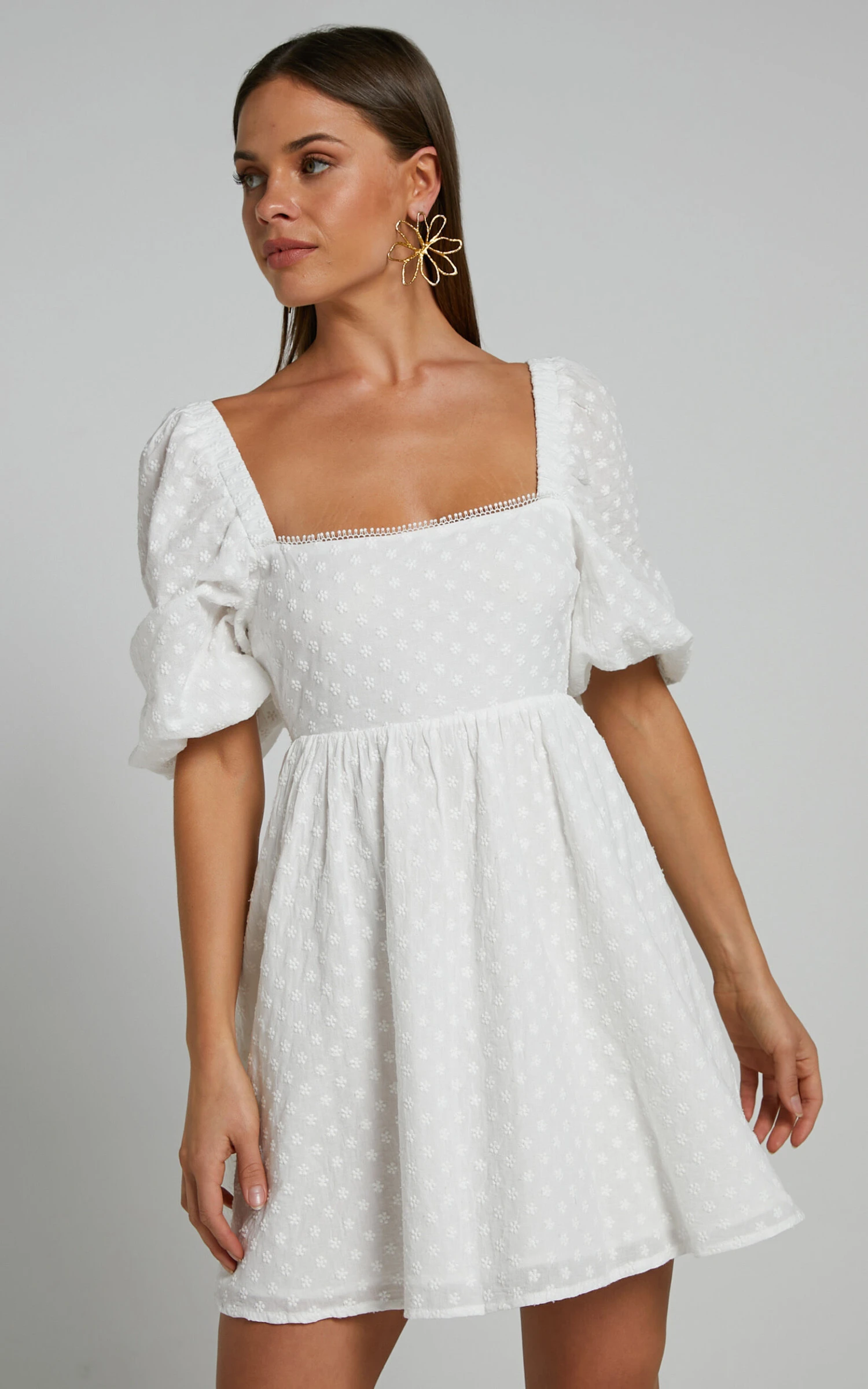 Showpo Gabien Square Neck Blouson Sleeve Mini Dress In White 6 Showpo Gabien Square Neck Blouson Sleeve Mini Dress In White - Image 6