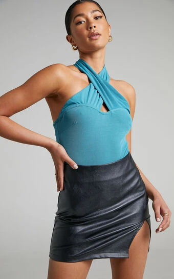 Showpo Gaia Cross Halter Neck Bodysuit In Teal 1 Showpo Gaia Cross Halter Neck Bodysuit In Teal