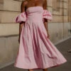 Showpo Geloe Structured Off Shoulder Puff Midi Dress In Pink