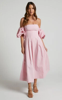 Showpo Geloe Structured Off Shoulder Puff Midi Dress In Pink 11 Showpo Geloe Structured Off Shoulder Puff Midi Dress In Pink -Showpo Women's Clothing Store Geloe Structured Off Shoulder Puff Midi Dress in Pink 1684471427645