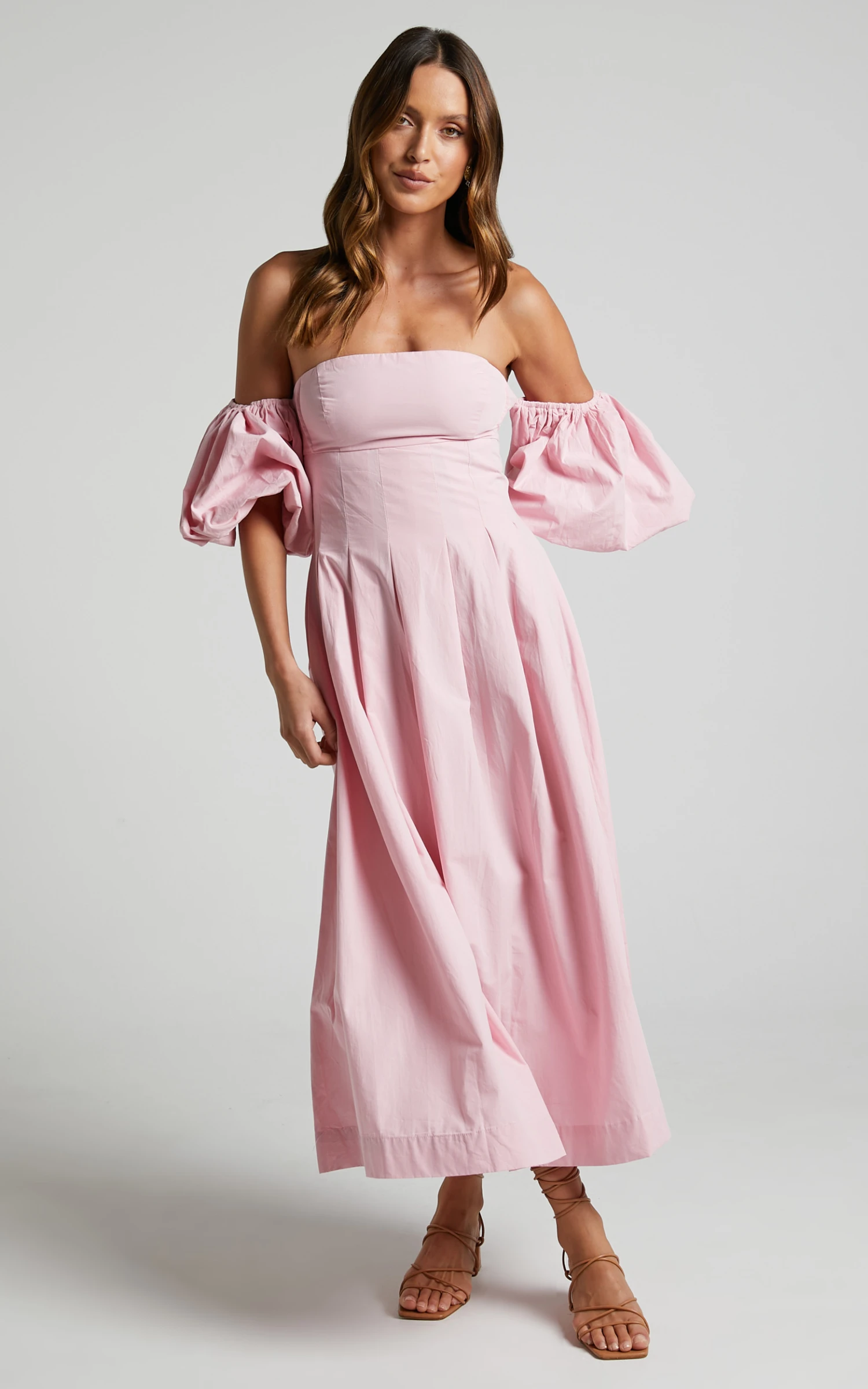 Showpo Geloe Structured Off Shoulder Puff Midi Dress In Pink 6 Showpo Geloe Structured Off Shoulder Puff Midi Dress In Pink - Image 6