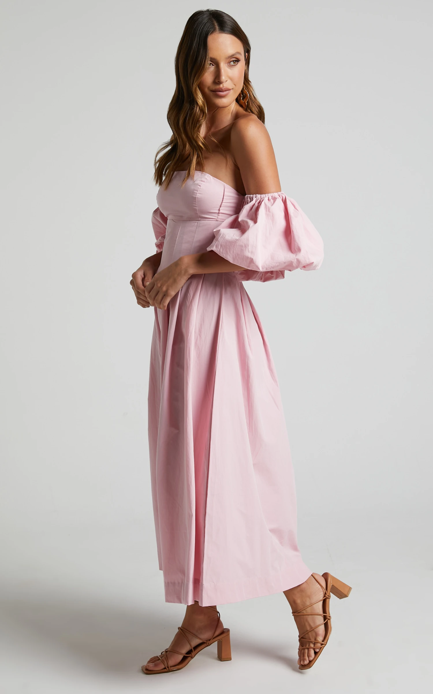Showpo Geloe Structured Off Shoulder Puff Midi Dress In Pink 5 Showpo Geloe Structured Off Shoulder Puff Midi Dress In Pink - Image 5