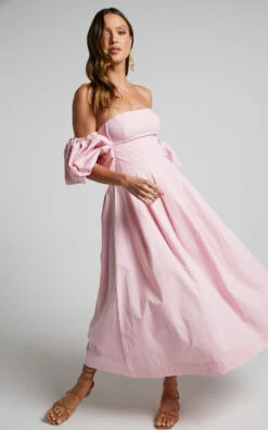 Showpo Geloe Structured Off Shoulder Puff Midi Dress In Pink 10 Showpo Geloe Structured Off Shoulder Puff Midi Dress In Pink -Showpo Women's Clothing Store Geloe Structured Off Shoulder Puff Midi Dress in Pink 5