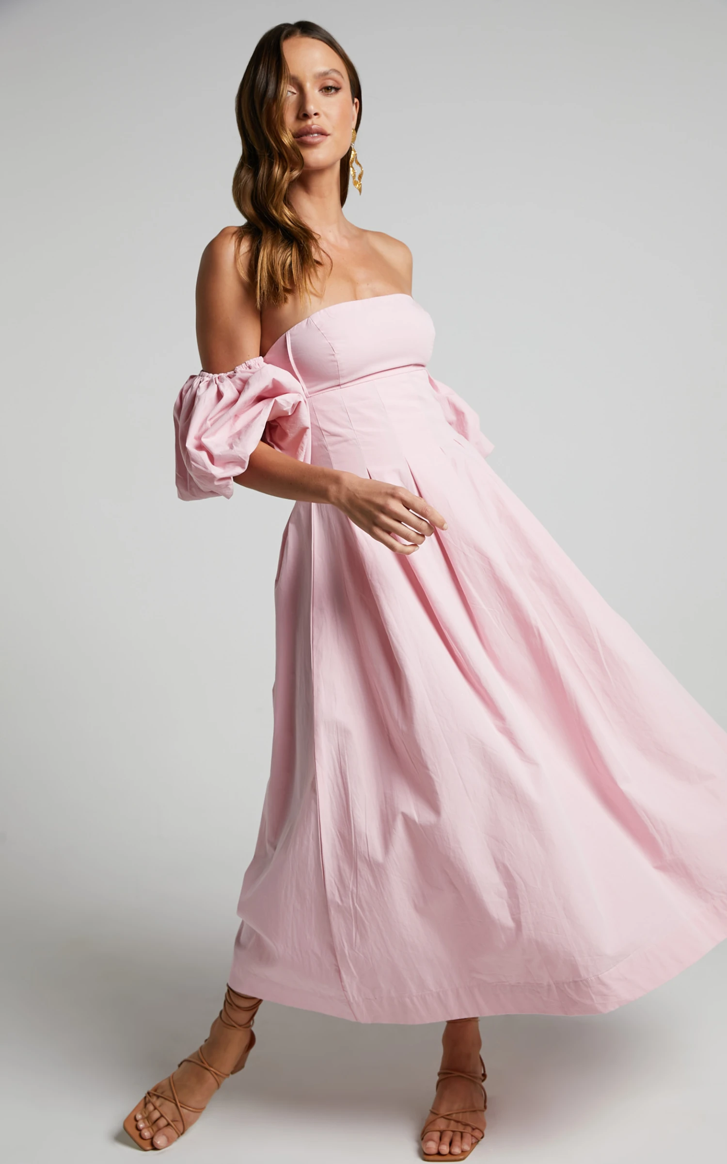 Showpo Geloe Structured Off Shoulder Puff Midi Dress In Pink 3 Showpo Geloe Structured Off Shoulder Puff Midi Dress In Pink - Image 3