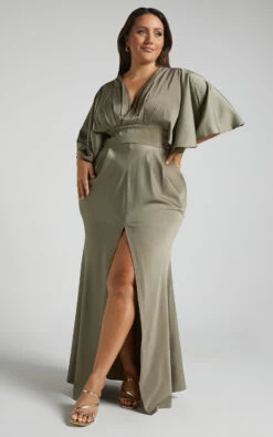 Showpo Gemalyn Maxi Dress - Angel Sleeve V Neck Split Dress In Olive 15 Showpo Gemalyn Maxi Dress - Angel Sleeve V Neck Split Dress In Olive -Showpo Women's Clothing Store Gemalyn Maxi Dress Angel Sleeve V Neck Split Dress in Olive 6