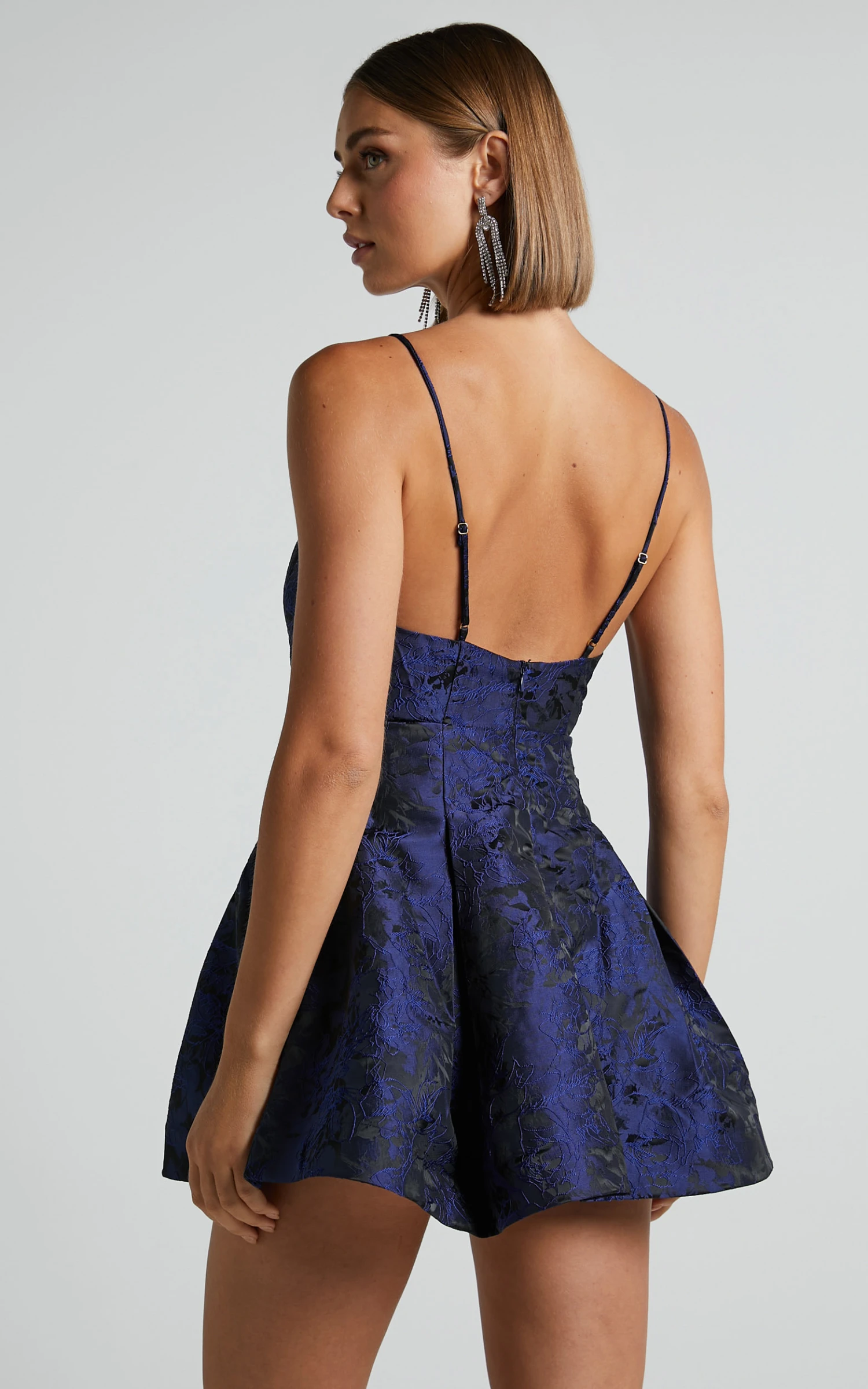 Showpo Gemima Strappy Plunge Neck Fit And Flare Mini Dress In Navy 6 Showpo Gemima Strappy Plunge Neck Fit And Flare Mini Dress In Navy - Image 6