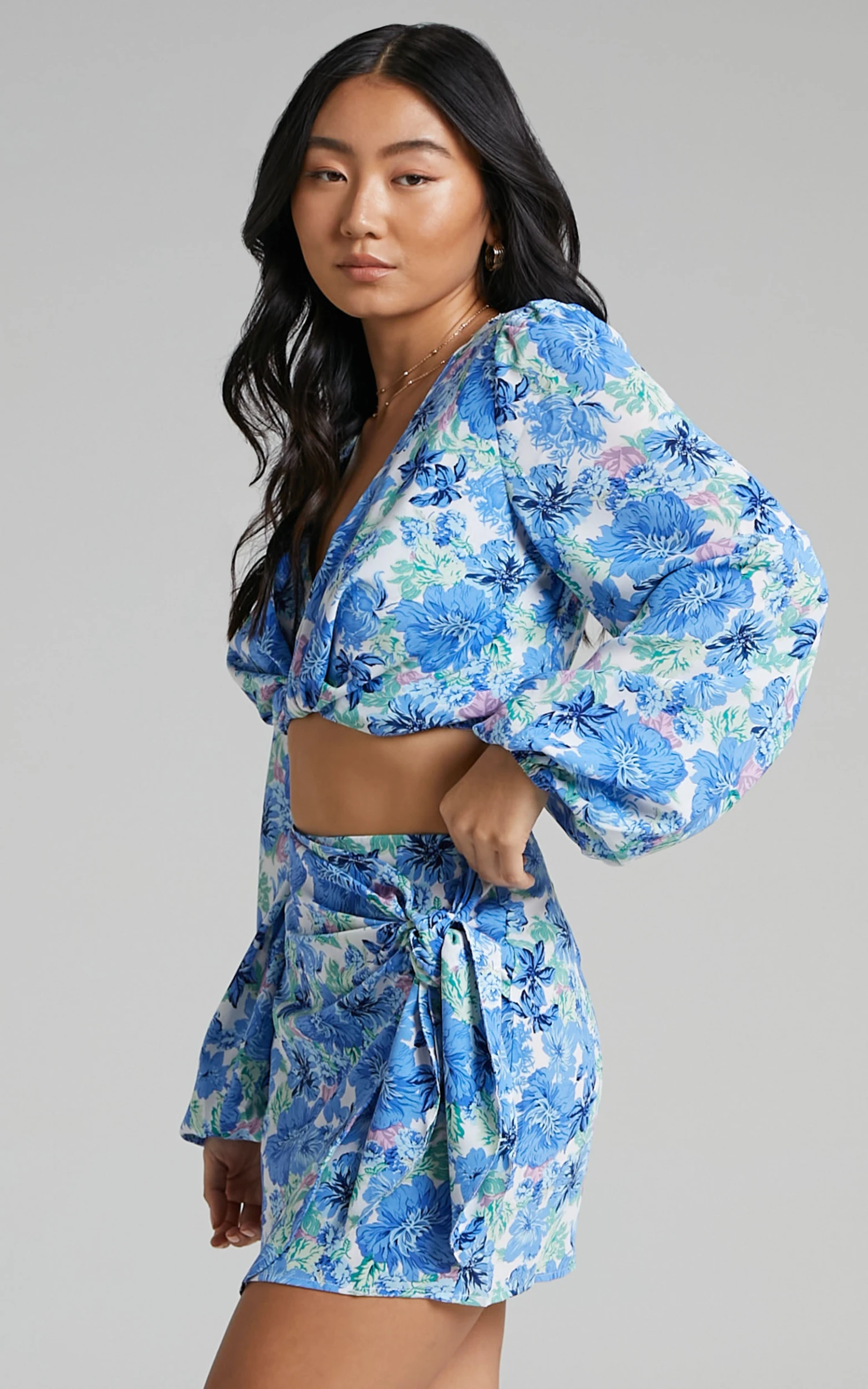 Showpo Geneve Wrap Side Tie Printed Mini Skirt In Geneve Blue Floral 6 Showpo Geneve Wrap Side Tie Printed Mini Skirt In Geneve Blue Floral - Image 6