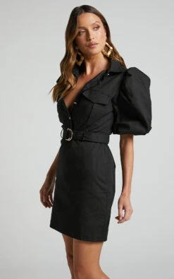 Showpo Gianni Puff Sleeve Belted Mini Dress In Black 12 Showpo Gianni Puff Sleeve Belted Mini Dress In Black -Showpo Women's Clothing Store Gianni Puff Sleeve Belted Mini Dress in Black 5