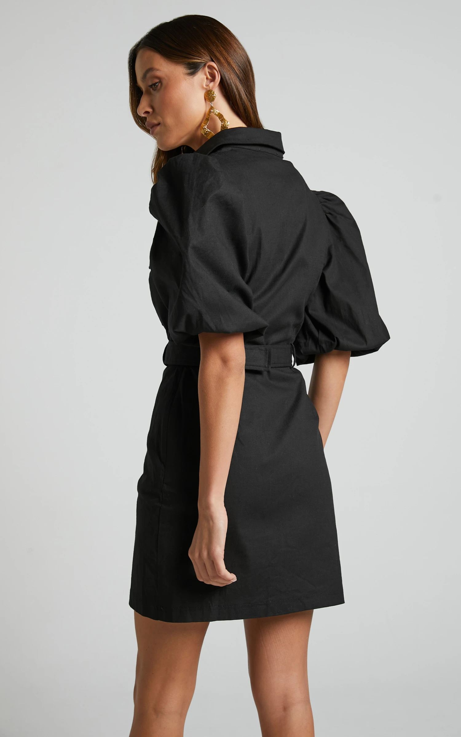 Showpo Gianni Puff Sleeve Belted Mini Dress In Black 7 Showpo Gianni Puff Sleeve Belted Mini Dress In Black - Image 7