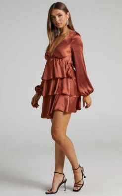 Showpo Glowmee Open Back Long Sleeve Tiered Mini Dress In Rust 8 Showpo Glowmee Open Back Long Sleeve Tiered Mini Dress In Rust -Showpo Women's Clothing Store Glowmee long sleeve tiered mini dress in Rust 2528SD22040072012529 1
