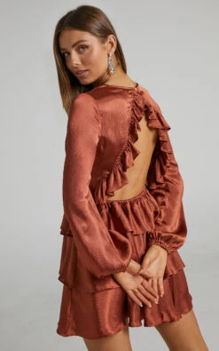 Showpo Glowmee Open Back Long Sleeve Tiered Mini Dress In Rust 7 Showpo Glowmee Open Back Long Sleeve Tiered Mini Dress In Rust -Showpo Women's Clothing Store Glowmee long sleeve tiered mini dress in Rust 2528SD22040072012529 3