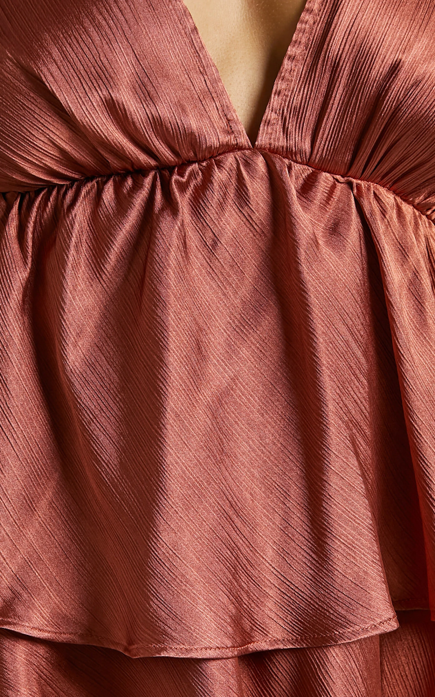 Showpo Glowmee Open Back Long Sleeve Tiered Mini Dress In Rust 5 Showpo Glowmee Open Back Long Sleeve Tiered Mini Dress In Rust - Image 5