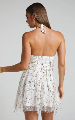Showpo Greiz Halter Neck Sequin Tulle Mini Dress In Cream 12 Showpo Greiz Halter Neck Sequin Tulle Mini Dress In Cream -Showpo Women's Clothing Store Greiz Halter Neck Sequin Tulle Mini Dress in Cream 9
