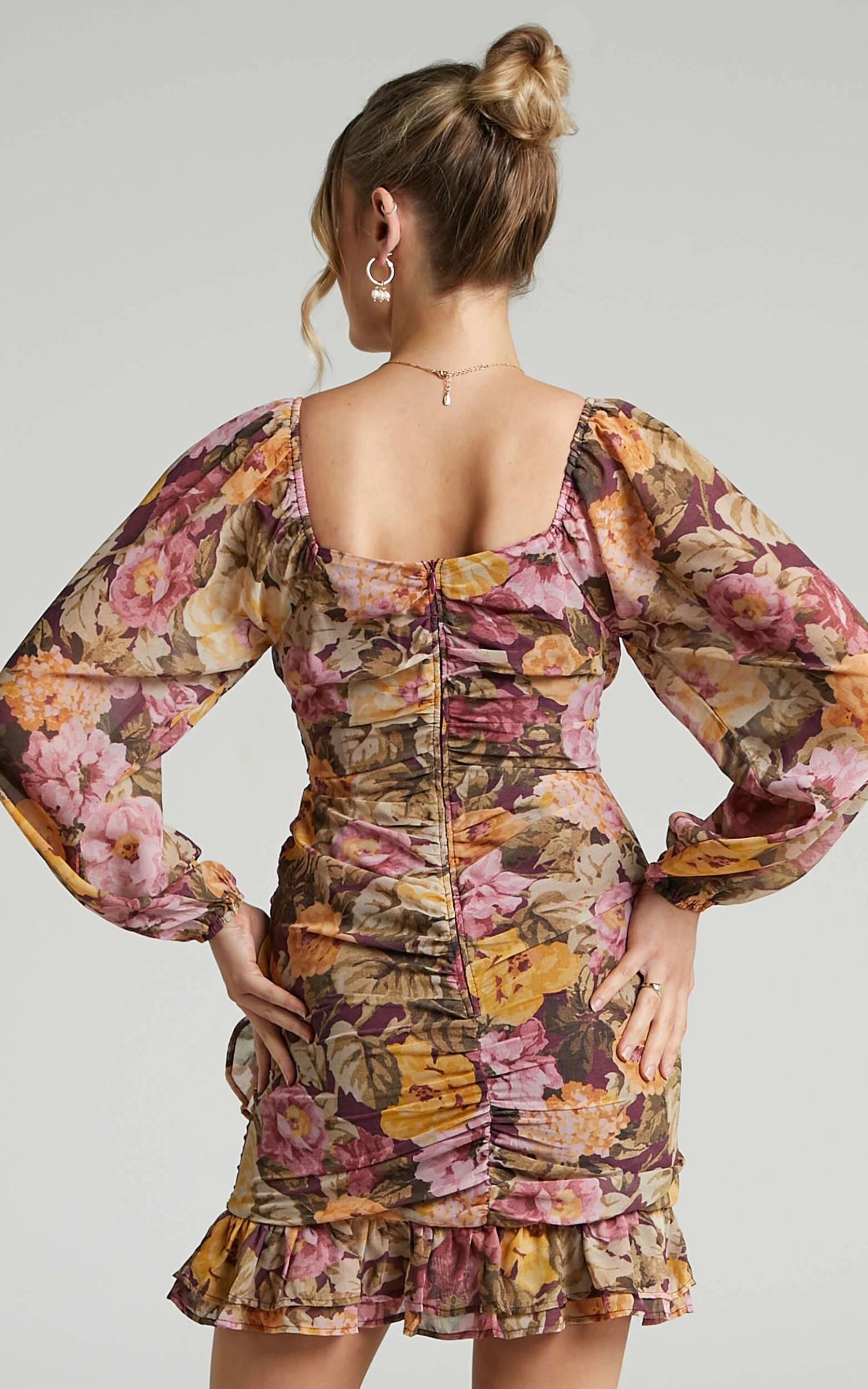 Showpo Grizela Gathered Bust Long Sleeve Mini Dress In Classic Floral 6 Showpo Grizela Gathered Bust Long Sleeve Mini Dress In Classic Floral - Image 6