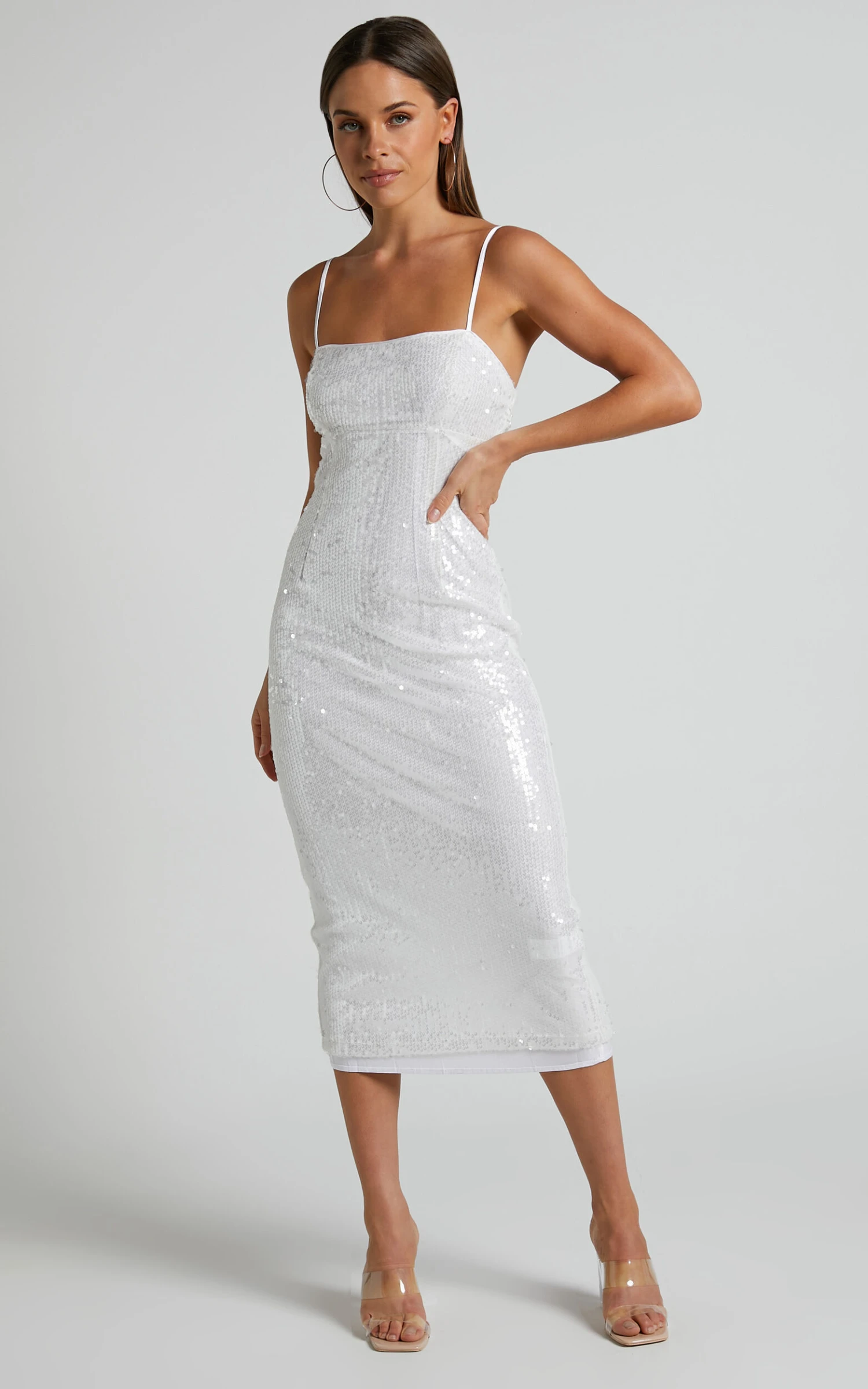 Showpo Gween Clear Sequin Sheer Midi Dress In White 4 Showpo Gween Clear Sequin Sheer Midi Dress In White - Image 4