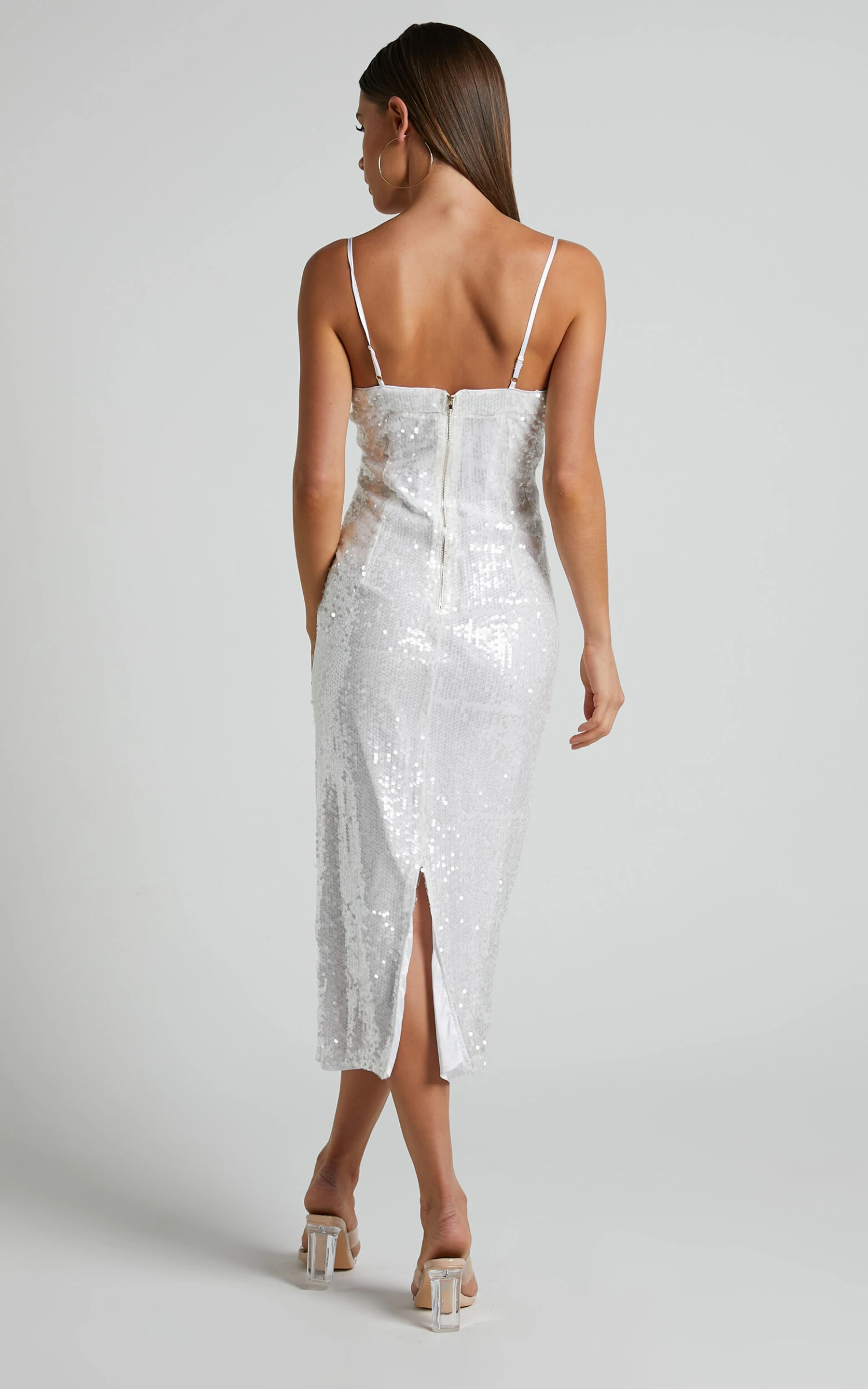 Showpo Gween Clear Sequin Sheer Midi Dress In White 6 Showpo Gween Clear Sequin Sheer Midi Dress In White - Image 6