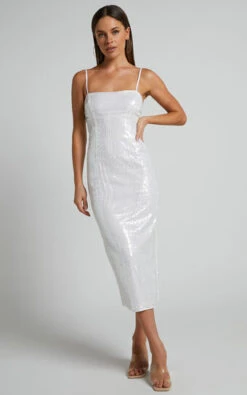 Showpo Gween Clear Sequin Sheer Midi Dress In White