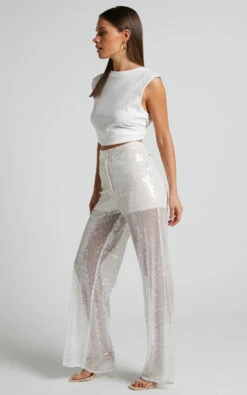 Showpo Gween - High Waisted Sheer Sequin Pant In White 15 Showpo Gween - High Waisted Sheer Sequin Pant In White -Showpo Women's Clothing Store Gween Sheer Sequin Pant in White 2