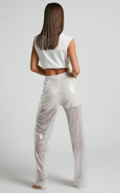 Showpo Gween - High Waisted Sheer Sequin Pant In White 16 Showpo Gween - High Waisted Sheer Sequin Pant In White -Showpo Women's Clothing Store Gween Sheer Sequin Pant in White 8
