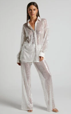 Showpo Gween - High Waisted Sheer Sequin Pant In White 11 Showpo Gween - High Waisted Sheer Sequin Pant In White -Showpo Women's Clothing Store Gween Sheer Sequin Shirt in White