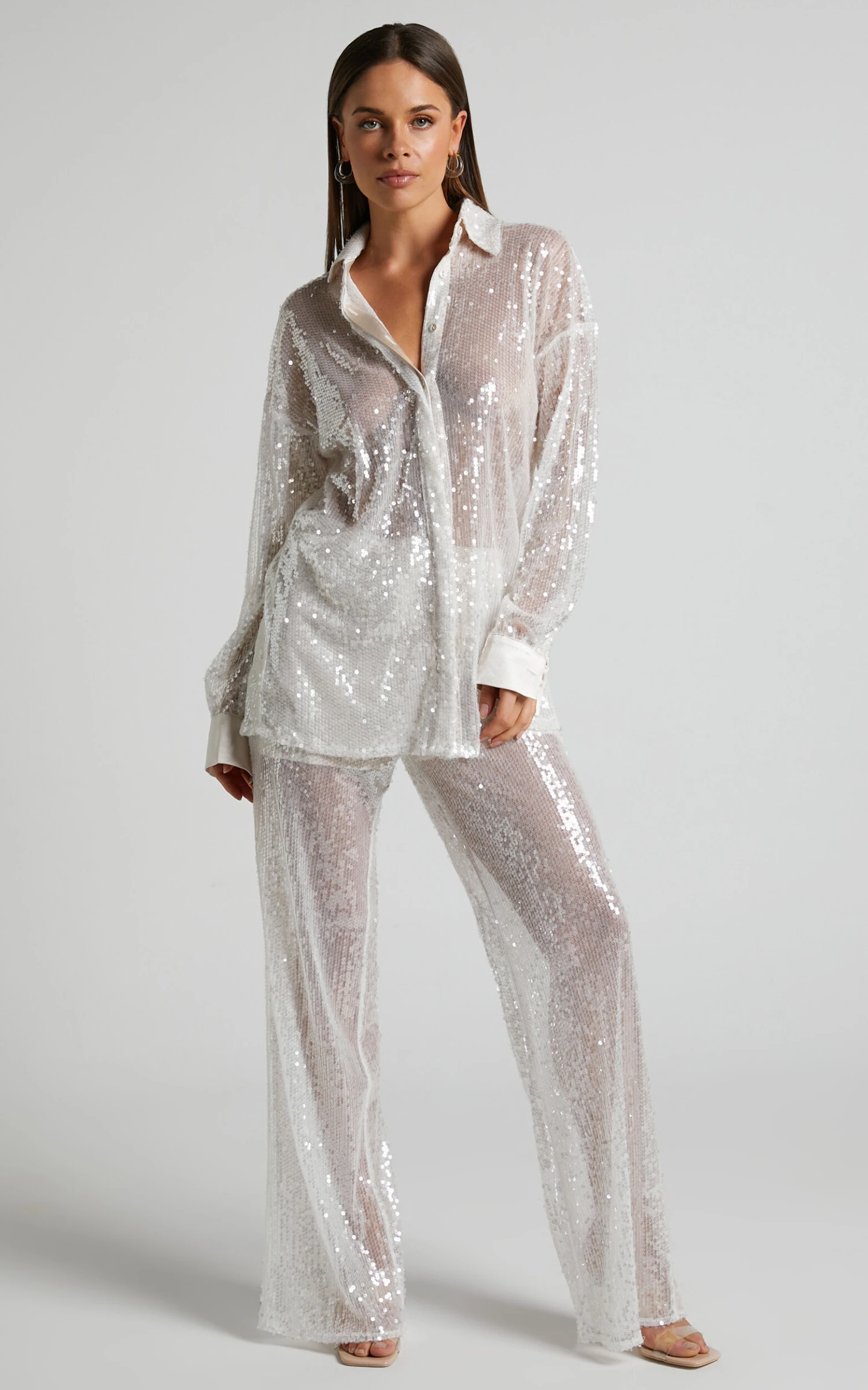Showpo Gween - High Waisted Sheer Sequin Pant In White 3 Showpo Gween - High Waisted Sheer Sequin Pant In White - Image 3