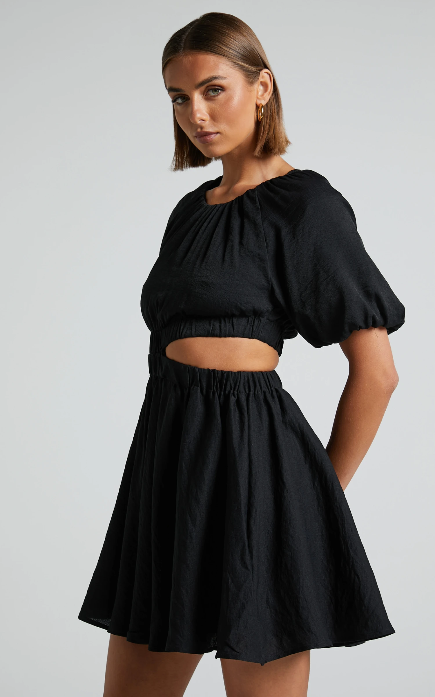 Showpo Hadley Puff Sleeve Cut Out Mini Dress In Black 6 Showpo Hadley Puff Sleeve Cut Out Mini Dress In Black - Image 6