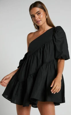 Showpo Harleen Mini Dress - Asymmetrical Trim Puff Sleeve Dress In Black 12 Showpo Harleen Mini Dress - Asymmetrical Trim Puff Sleeve Dress In Black -Showpo Women's Clothing Store Harleen Mini Dress Asymmetrical Trim Puff Sleeve Dress in Black 5
