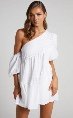 Showpo Harleen Mini Dress - Asymmetrical Trim Puff Sleeve Dress In White 15 Showpo Harleen Mini Dress - Asymmetrical Trim Puff Sleeve Dress In White -Showpo Women's Clothing Store Harleen Mini Dress Asymmetrical Trim Puff Sleeve Dress in White 2528SD21100048072529 4