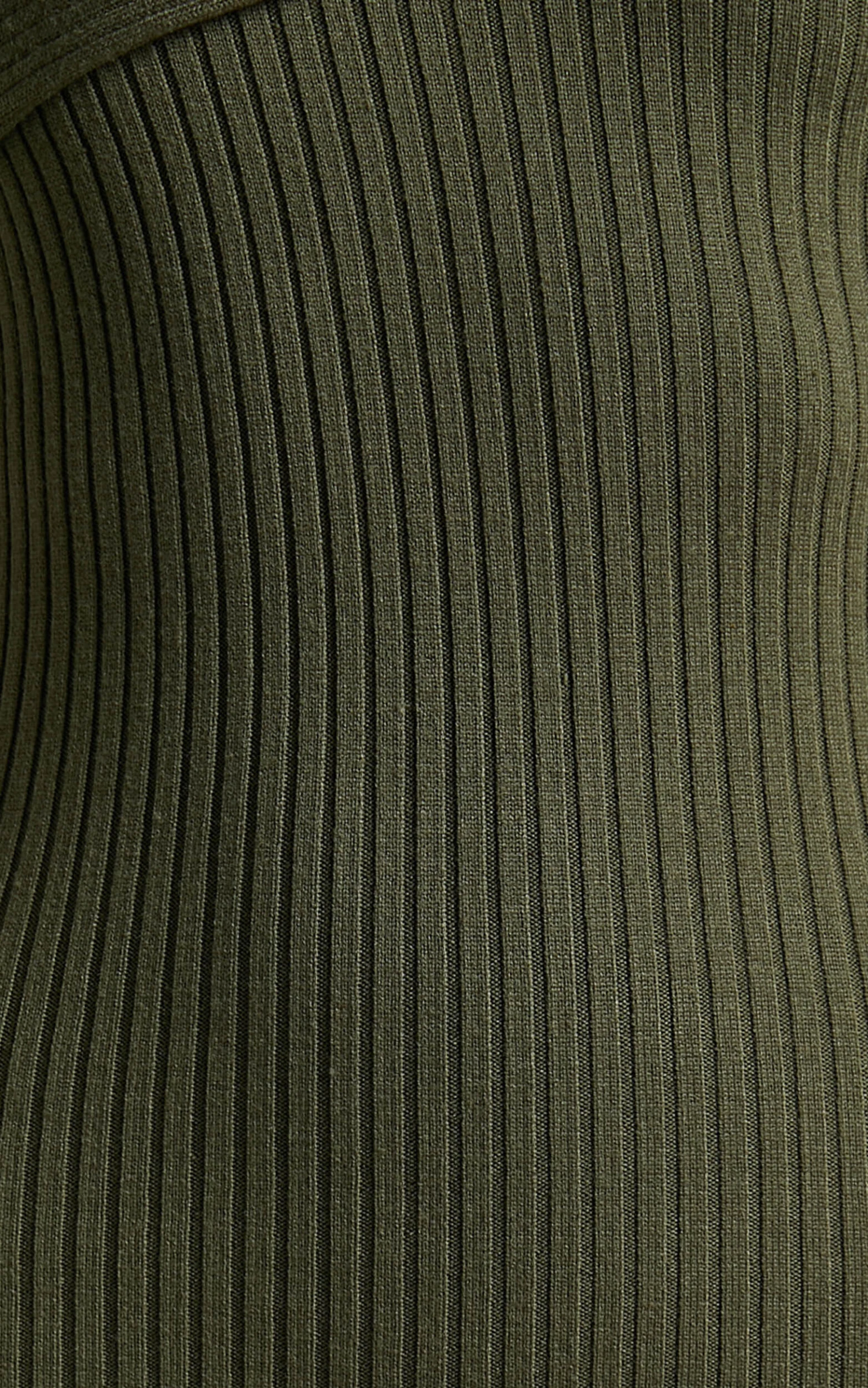 Showpo Hasanna Asymmetrical One Shoulder Long Sleeve Knit Midi Dress In Khaki - Image 9