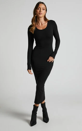 Showpo Hawkins Long Sleeve Bodycon Midi Dress In Black 1 Showpo Hawkins Long Sleeve Bodycon Midi Dress In Black