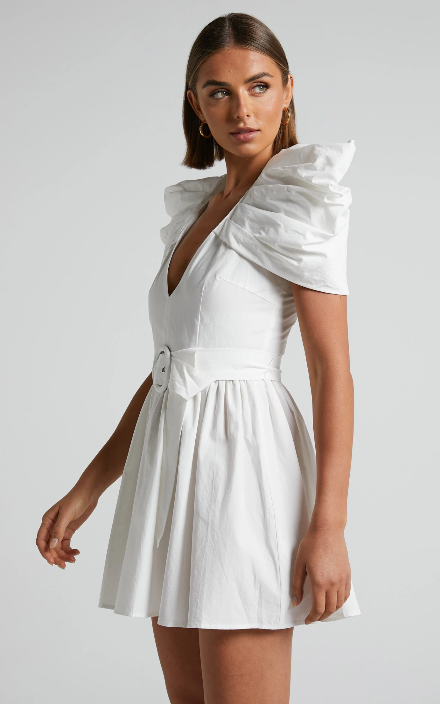 Showpo Haydie Mini Dress - Exaggerated Shoulder Belted Dress In White 5 Showpo Haydie Mini Dress - Exaggerated Shoulder Belted Dress In White - Image 5