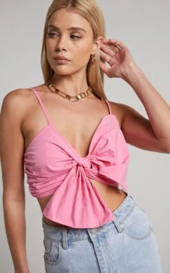 Showpo Haydie Crop Top - Bow Twist Front Top In Pink 11 Showpo Haydie Crop Top - Bow Twist Front Top In Pink -Showpo Women's Clothing Store Haydie Twist Bow Crop Top in Pink 2528ST22100034012529 3