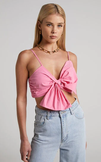 Showpo Haydie Crop Top - Bow Twist Front Top In Pink 1 Showpo Haydie Crop Top - Bow Twist Front Top In Pink