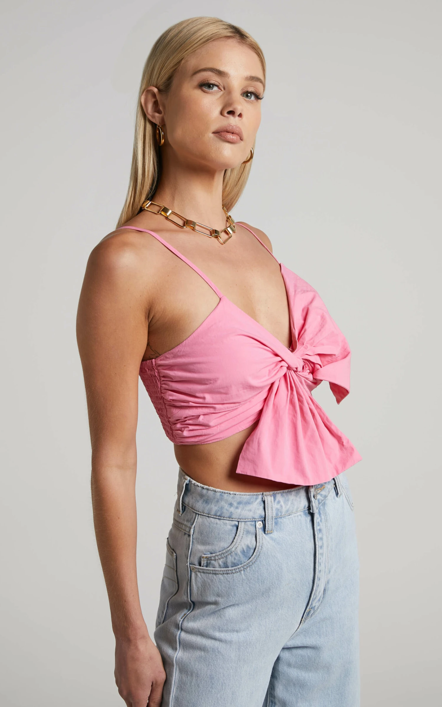 Showpo Haydie Crop Top - Bow Twist Front Top In Pink 4 Showpo Haydie Crop Top - Bow Twist Front Top In Pink - Image 4