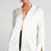 Showpo Hayien Shirt - Long Sleeve Plunge Shirt In Champagne