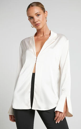 Showpo Hayien Shirt - Long Sleeve Plunge Shirt In Champagne 1 Showpo Hayien Shirt - Long Sleeve Plunge Shirt In Champagne