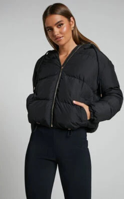 Showpo Helgi Hooded Puffer Jacket In Black