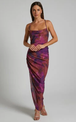 Showpo Hermae Ruched Side Split Tie Back Slip Midi Dress In Blurred Dreams 12 Showpo Hermae Ruched Side Split Tie Back Slip Midi Dress In Blurred Dreams -Showpo Women's Clothing Store Hermae Ruched Side Split Tie Back Slip Midi Dress in Blurred Dreams 2