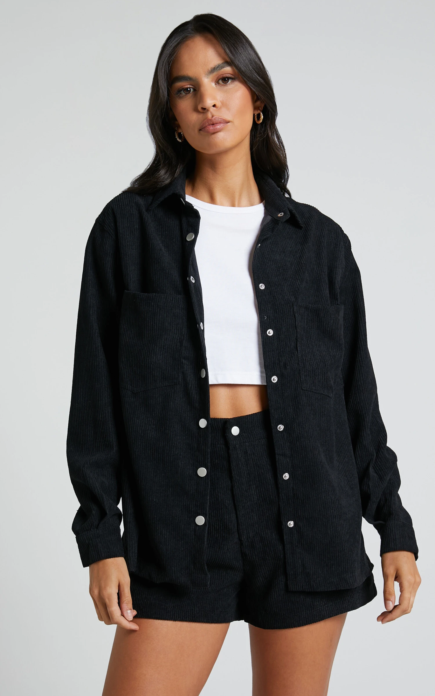 Showpo Hillevi Corduroy Shacket In Black 2 Showpo Hillevi Corduroy Shacket In Black - Image 2