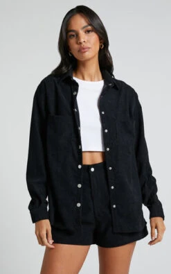 Showpo Hillevi Corduroy Shacket In Black