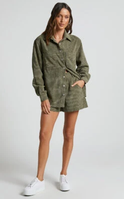 Showpo Hillevi Corduroy Shacket In Olive 9 Showpo Hillevi Corduroy Shacket In Olive -Showpo Women's Clothing Store Hillevi Corduroy Shacket in Olive 1