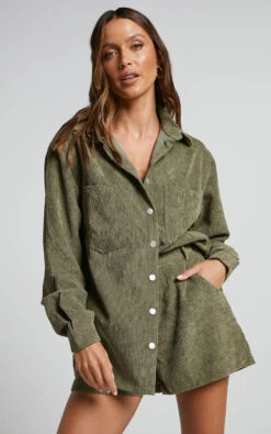 Showpo Hillevi Corduroy Shacket In Olive 10 Showpo Hillevi Corduroy Shacket In Olive -Showpo Women's Clothing Store Hillevi Corduroy Shacket in Olive 9