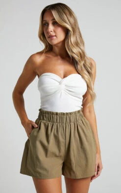 Showpo Hiromi High Waisted A-Line Shorts In Khaki