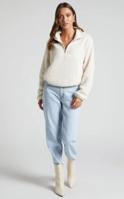 Showpo Holly Quarter Zip Teddy Jumper In White -Showpo Women's Clothing Store Holly Quarter Zip Teddy Jumper in White