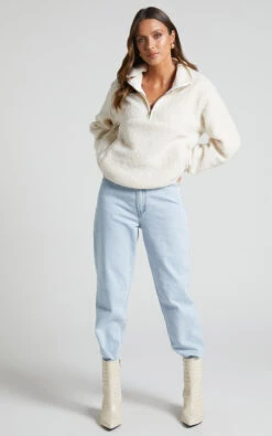 Showpo Holly Quarter Zip Teddy Jumper In White -Showpo Women's Clothing Store Holly Quarter Zip Teddy Jumper in White 1