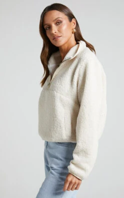 Showpo Holly Quarter Zip Teddy Jumper In White -Showpo Women's Clothing Store Holly Quarter Zip Teddy Jumper in White 4