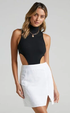 Showpo International Babe Mini Skirt In White Linen Look