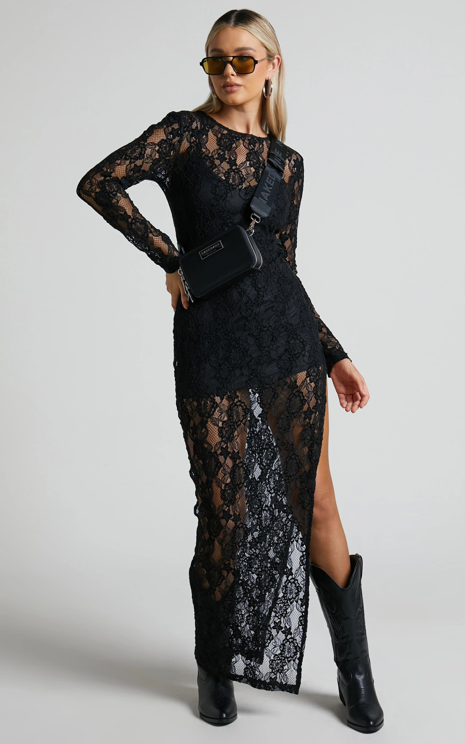 Showpo Iroshani Long Sleeve Lace Maxi Dress With Mini Slip Dress In Black 6 Showpo Iroshani Long Sleeve Lace Maxi Dress With Mini Slip Dress In Black - Image 6
