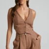 Showpo Izara Vest - V Neck Button Up Cropped Vest In Mocha
