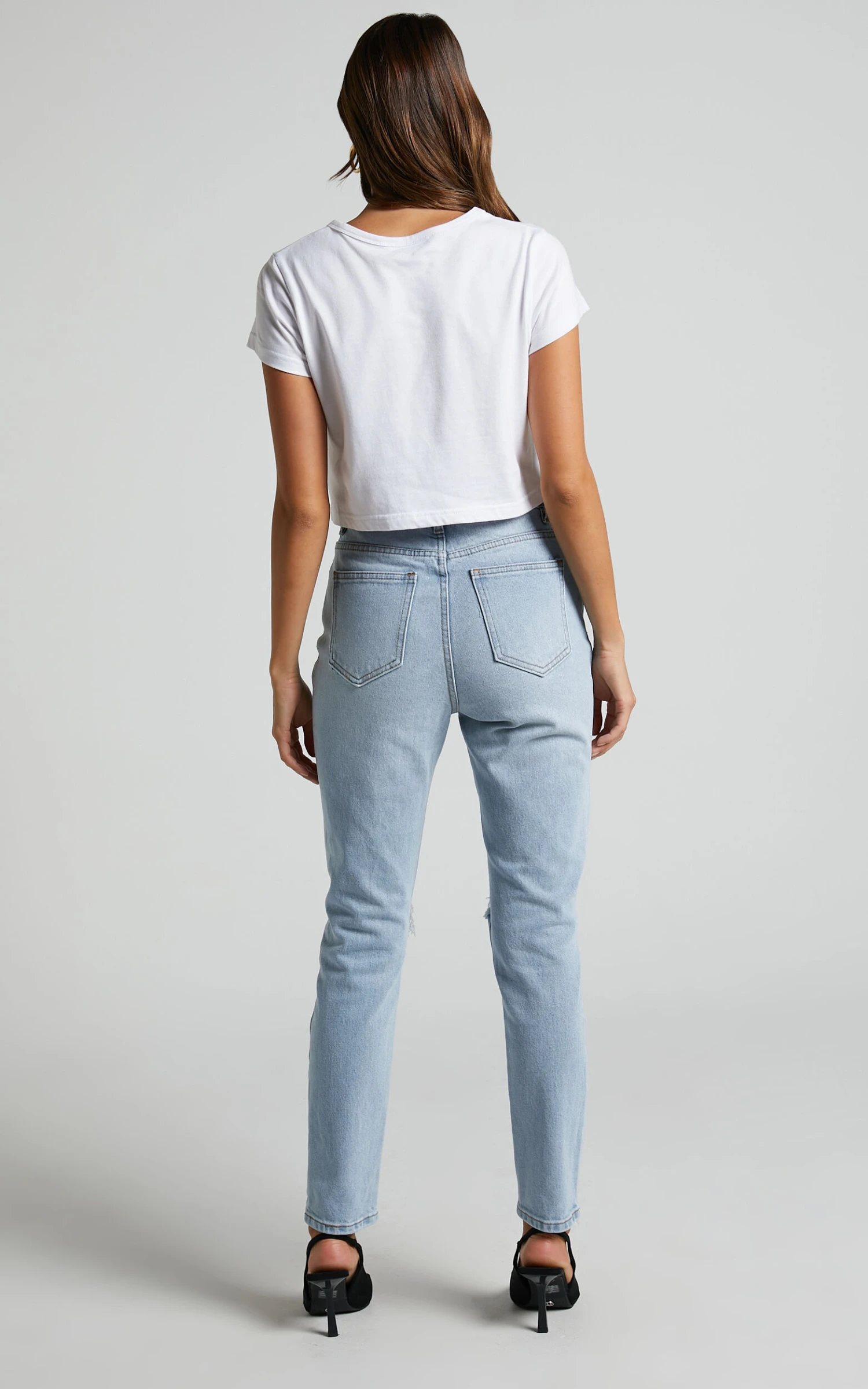 Showpo Izira High Waisted Ripped Mom Jeans In Mid Blue Wash 8 Showpo Izira High Waisted Ripped Mom Jeans In Mid Blue Wash - Image 8
